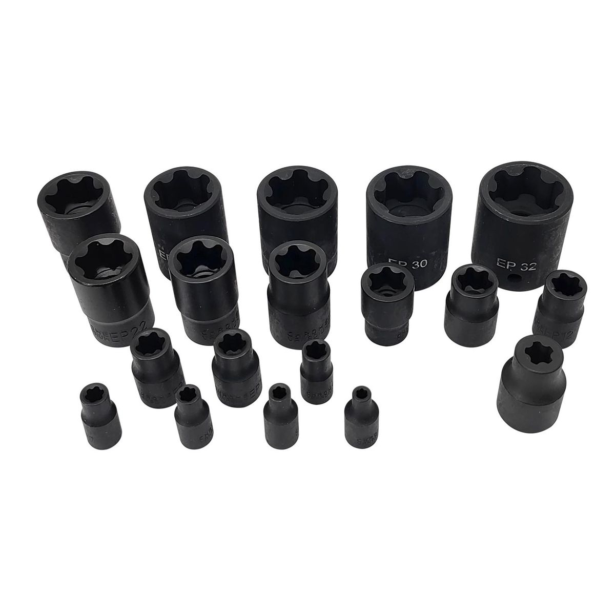 EP Socket Sets 19 PCS CR-V 1/4in 3/8in 1/2in Drive Female External Torx Star Socket Set EP4-EP32