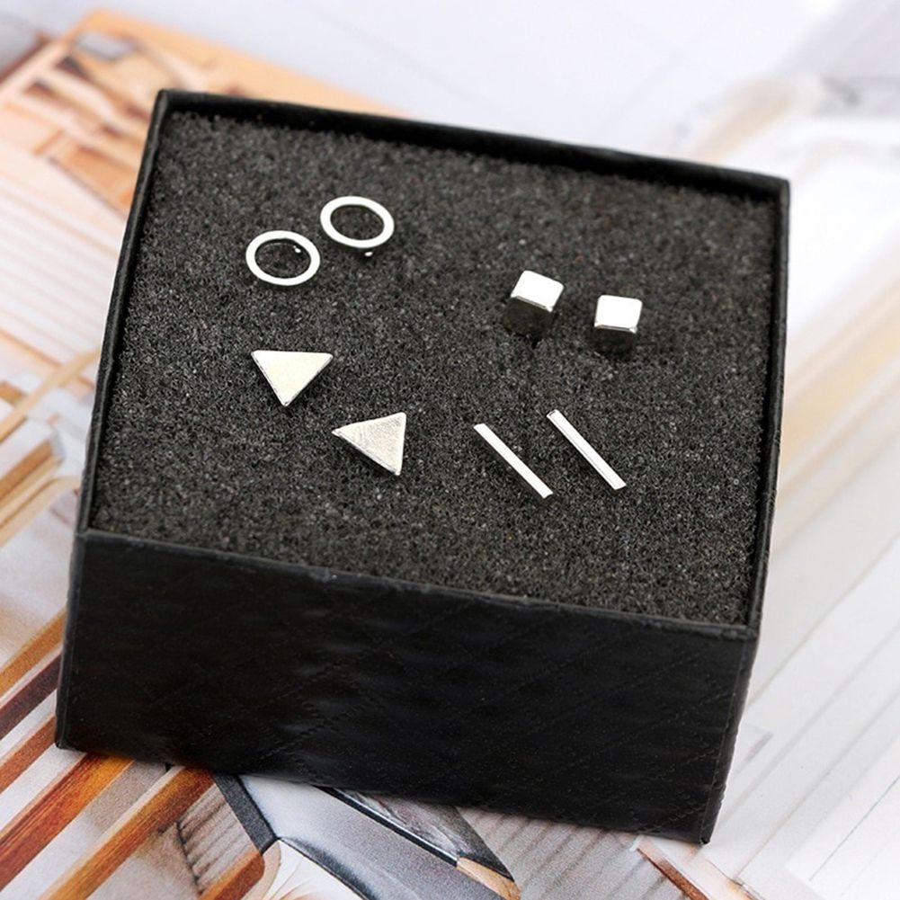 8Pcs/Set Fashion Geometric Square Triangle Circle Ear Stud Earrings Women Gift-Black