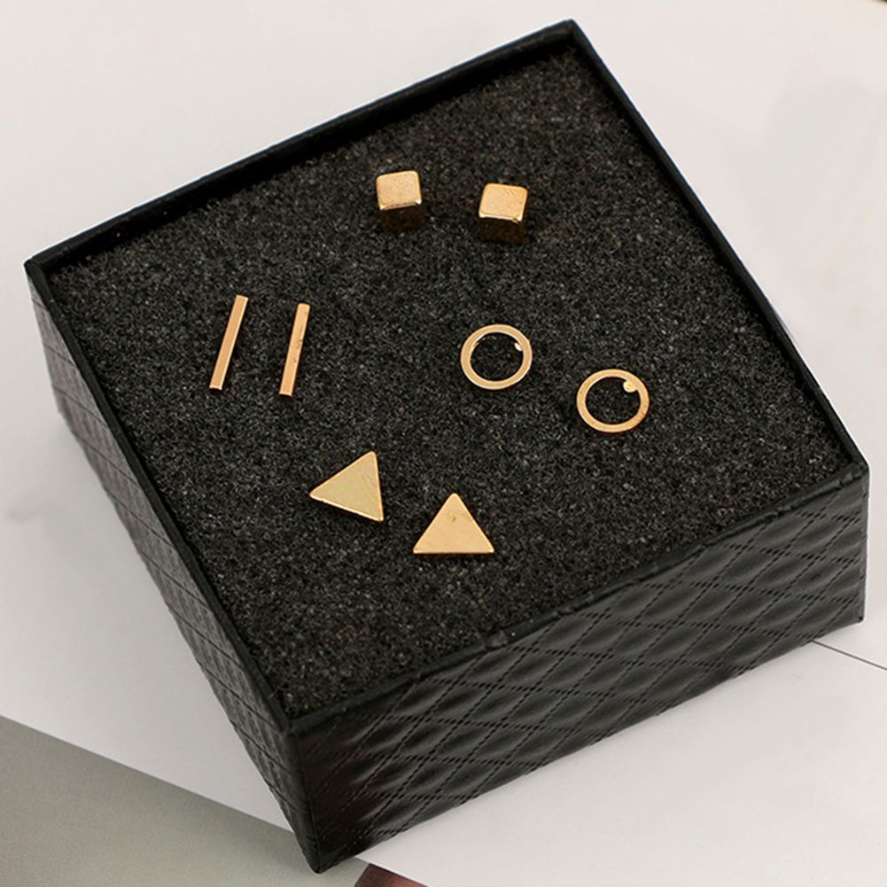 8Pcs/Set Fashion Geometric Square Triangle Circle Ear Stud Earrings Women Gift-Black