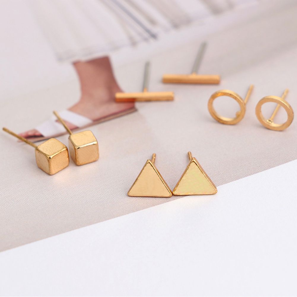 8Pcs/Set Fashion Geometric Square Triangle Circle Ear Stud Earrings Women Gift-Black