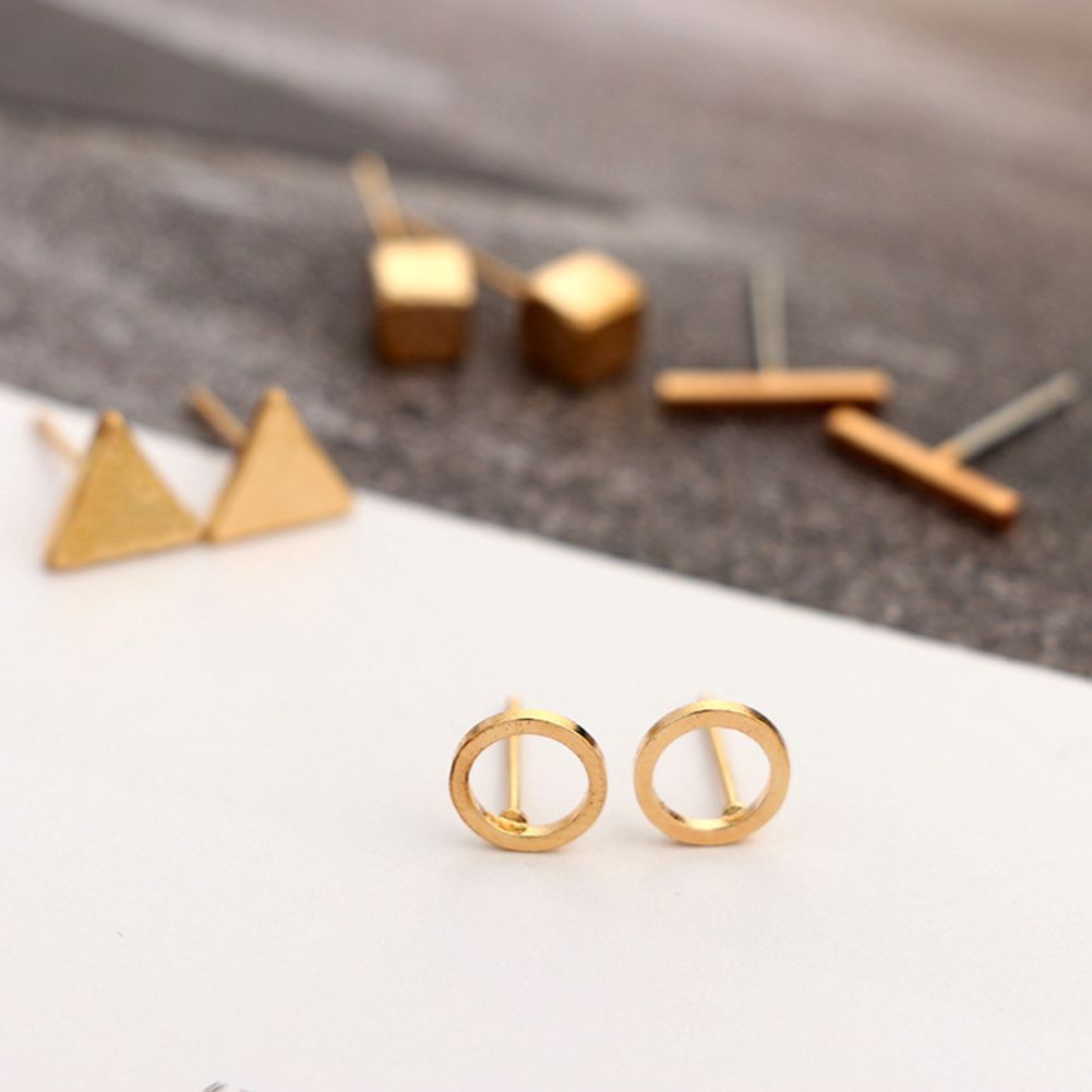 8Pcs/Set Fashion Geometric Square Triangle Circle Ear Stud Earrings Women Gift-Black