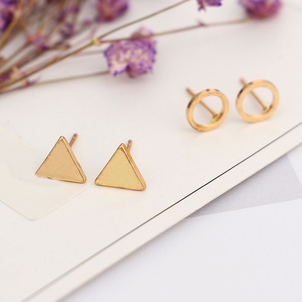 8Pcs/Set Fashion Geometric Square Triangle Circle Ear Stud Earrings Women Gift-Black