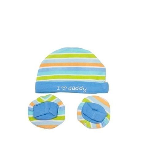 Baby Boy Cap And Booties Set - Blue