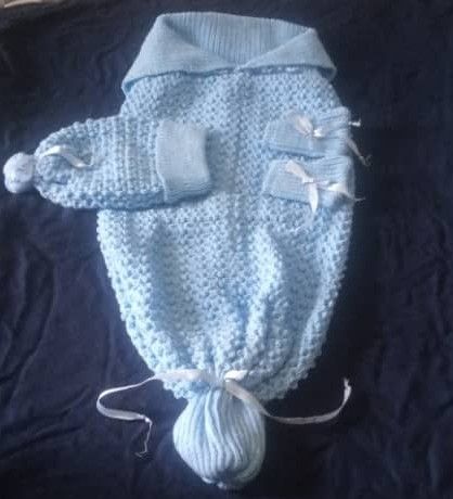 Unisex Baby Shawl With Cap And Socks - Blue