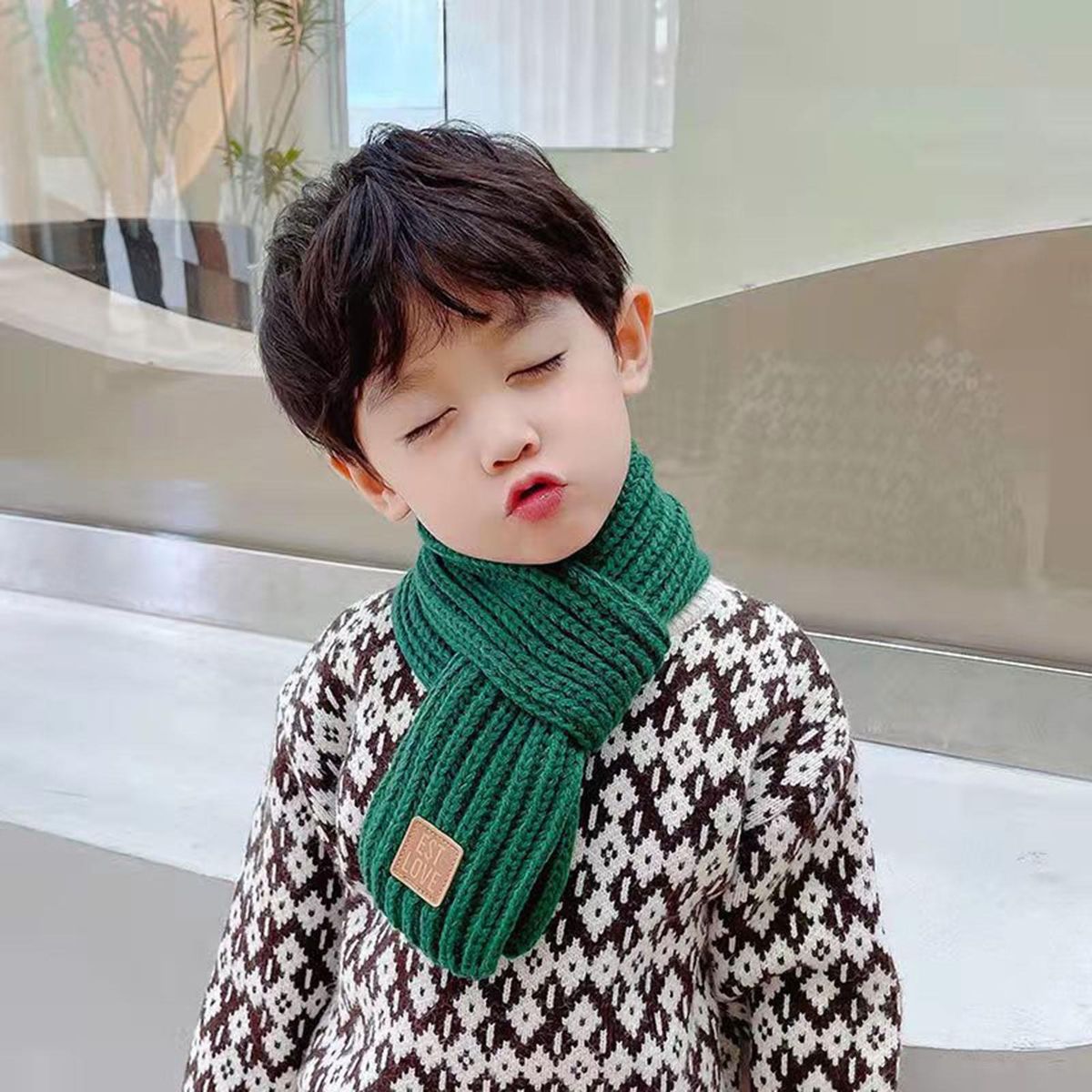 Kids Scarf Cozykidz Knitted Neck Wrap Soft Warm Winter for Babies Green