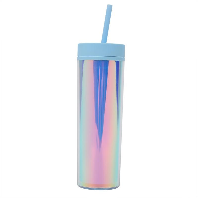 Straw Tumbler with Lid Double-walled Plastic BPA-Free Skinny Cup