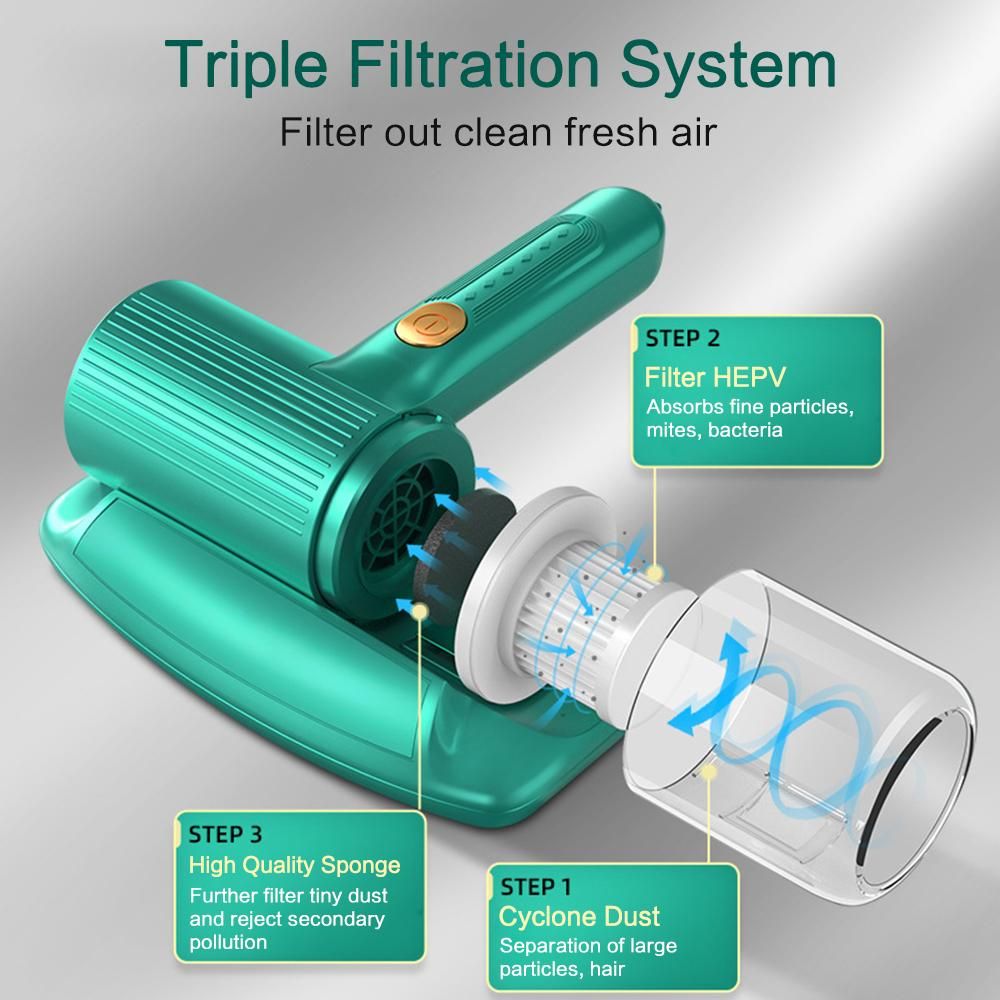 Mite Removal Vacuum Cleaner Handheld Portable Wireless 20KPA Enhanced Suction 300W 2000mAh Mite Removal Machine Double Beat Household Bed Mite Removal Instrument
