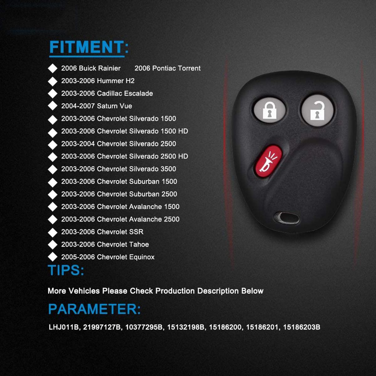 2Pcs Key Fob Remote Control Car Key Replacement For