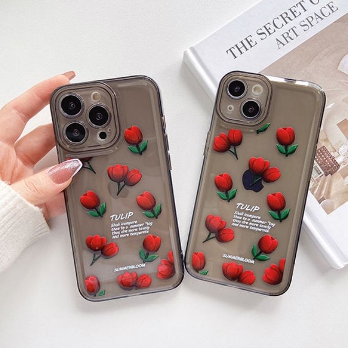 IPhone Case Tide Brand Anti Falling Soft Case Dark Tulip