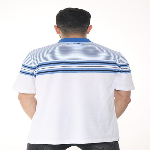 White With Blue Strip Men Short Sleeves Polo Shirt