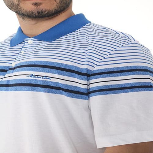 White With Blue Strip Men Short Sleeves Polo Shirt