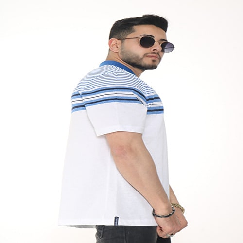 White With Blue Strip Men Short Sleeves Polo Shirt