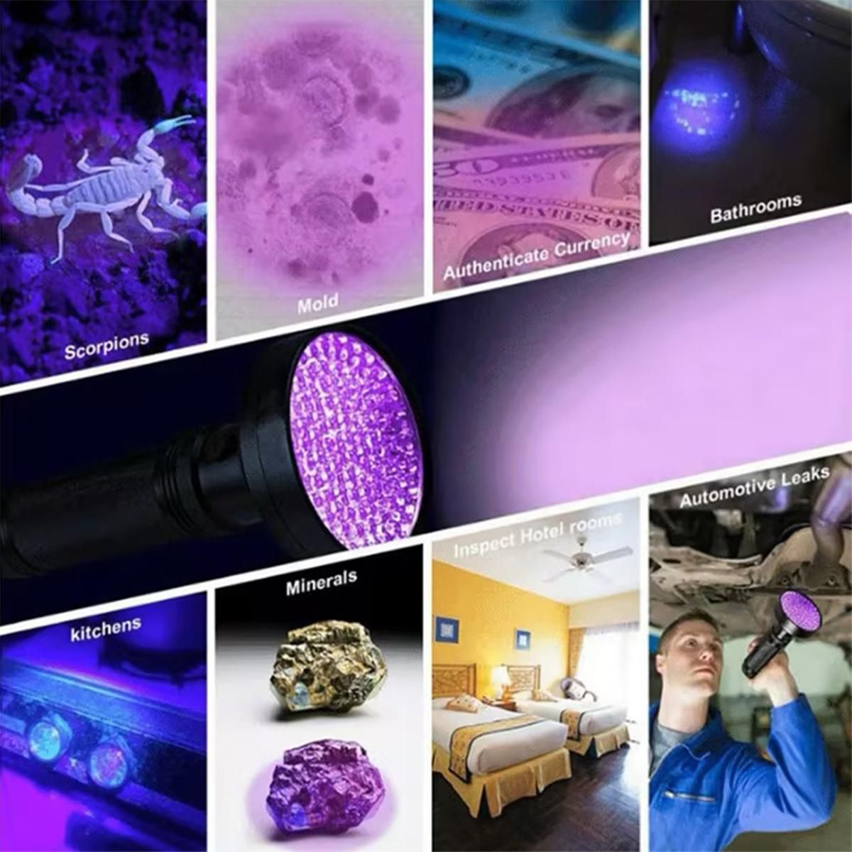 1Pack UV Flashlight Black Light - LED Battery Powered Blacklight for Pet Urine Detection, Dry Stains, Bed Bugs - Matches with Pet Odor Eliminator