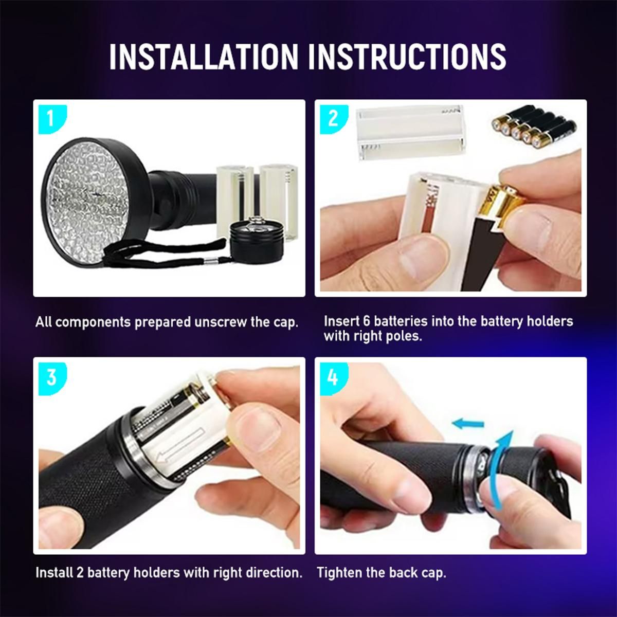 1Pack UV Flashlight Black Light - LED Battery Powered Blacklight for Pet Urine Detection, Dry Stains, Bed Bugs - Matches with Pet Odor Eliminator