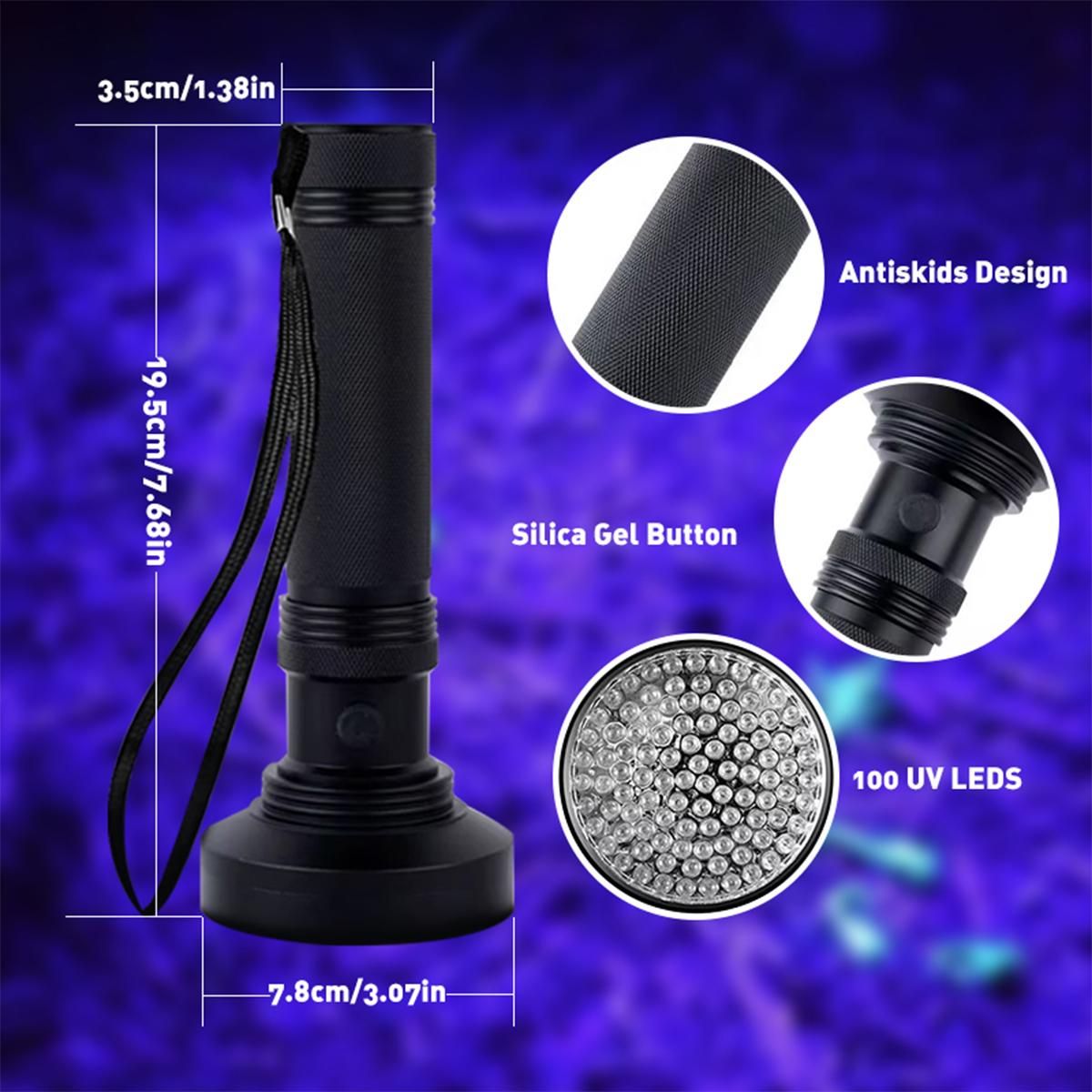 1Pack UV Flashlight Black Light - LED Battery Powered Blacklight for Pet Urine Detection, Dry Stains, Bed Bugs - Matches with Pet Odor Eliminator