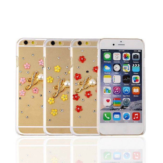 Flower Pearl Rhinestone Cell Phone Hard Case Cover Protection For Iphone 6 Pink