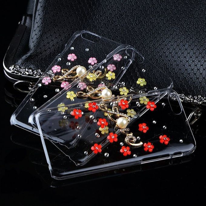 Flower Pearl Rhinestone Cell Phone Hard Case Cover Protection For Iphone 6 Pink