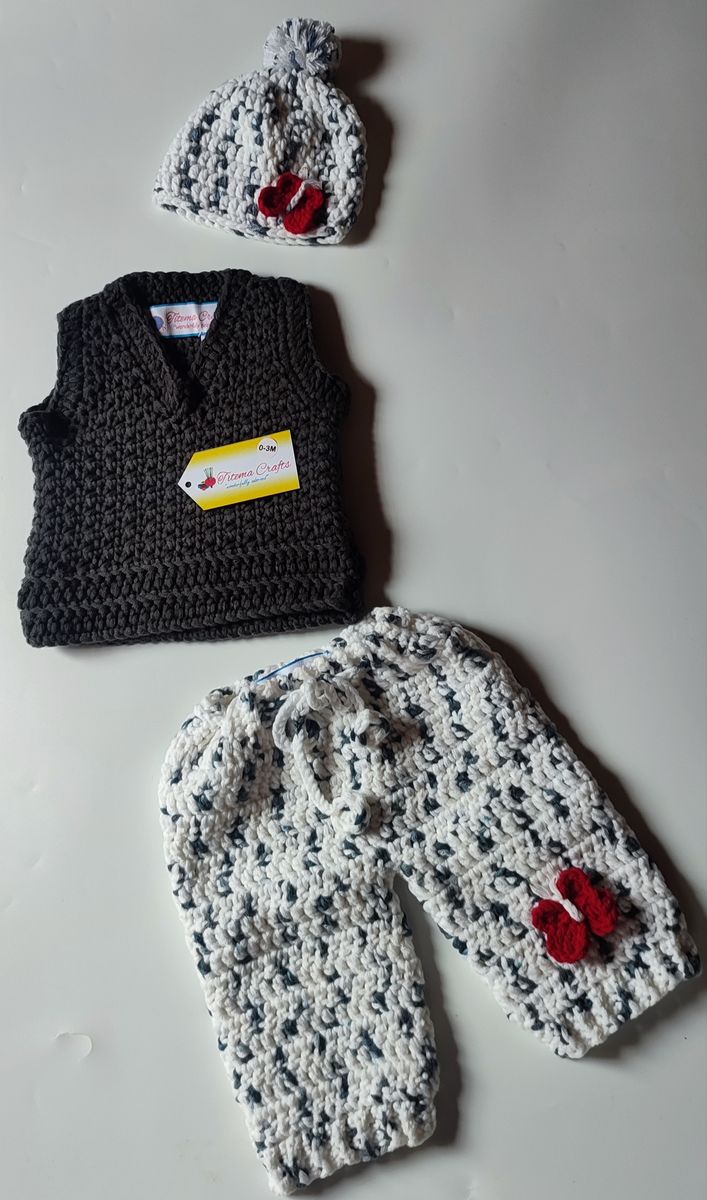 Butterfly Crochet Sweater Vest And Pants Set