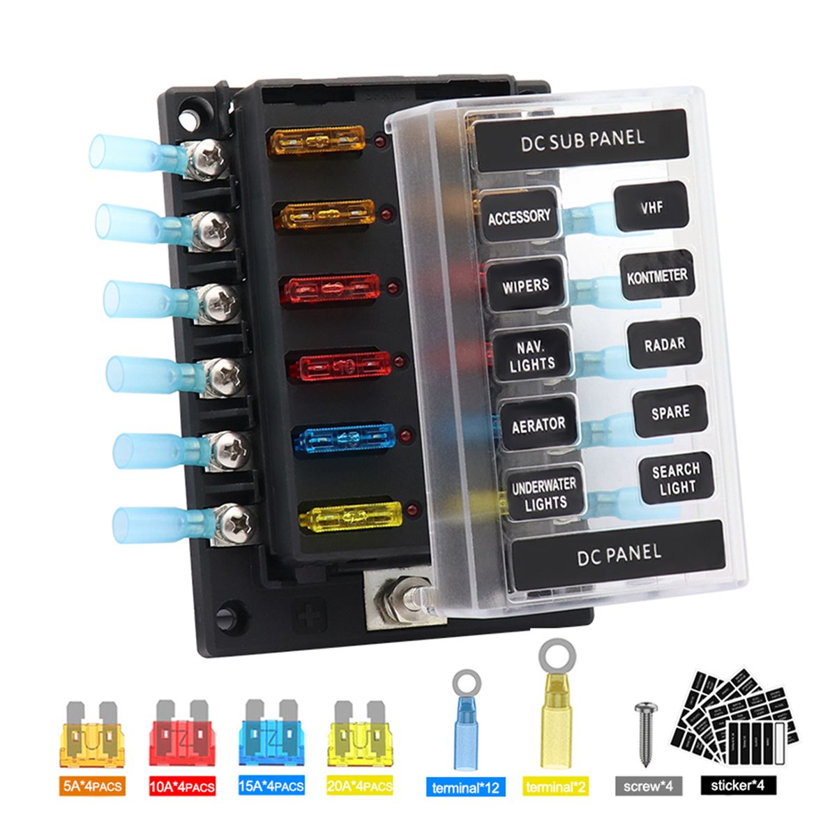 12 Way Fuse Box Blade Fuse Block Holder，12 Circuit Screw