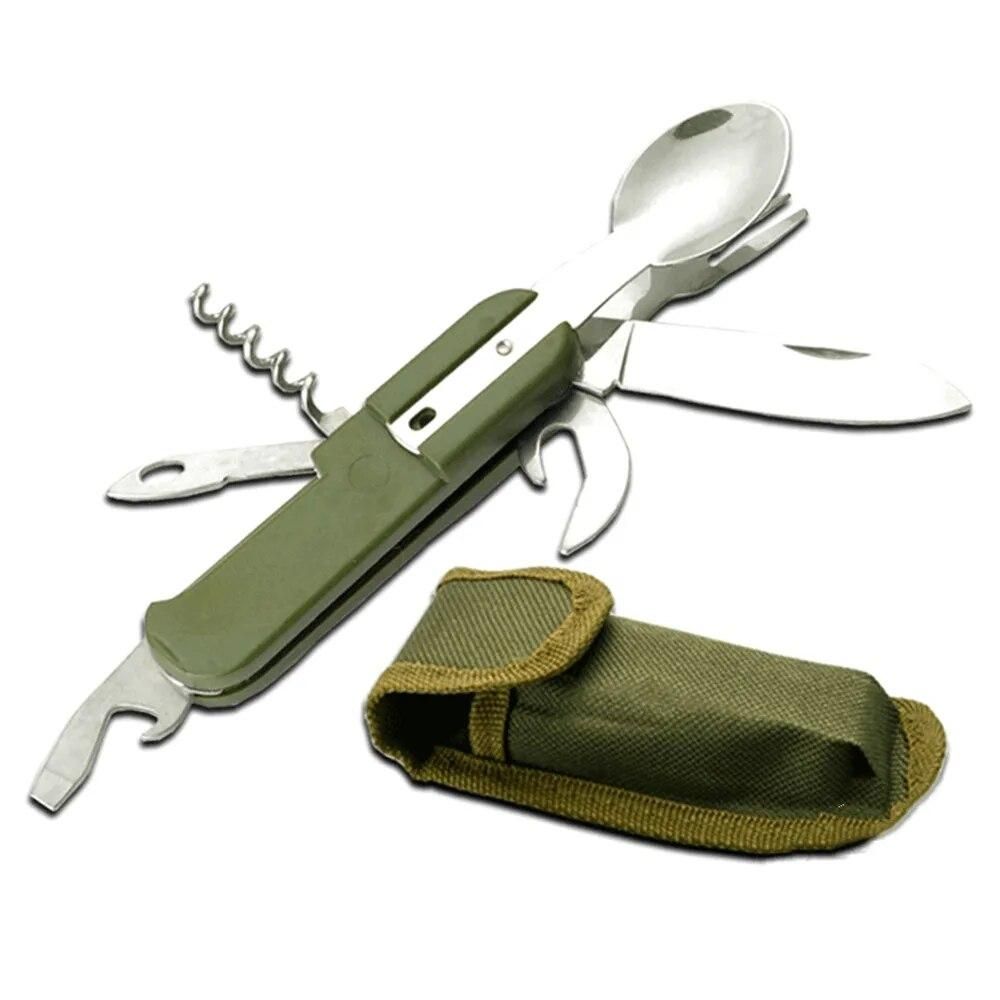Outdoor Folding Tableware Spoon Fork Multi Hiking Camping Utensil Reusable Picnic Gear Stainless Steel Travel Dinnerware Kit