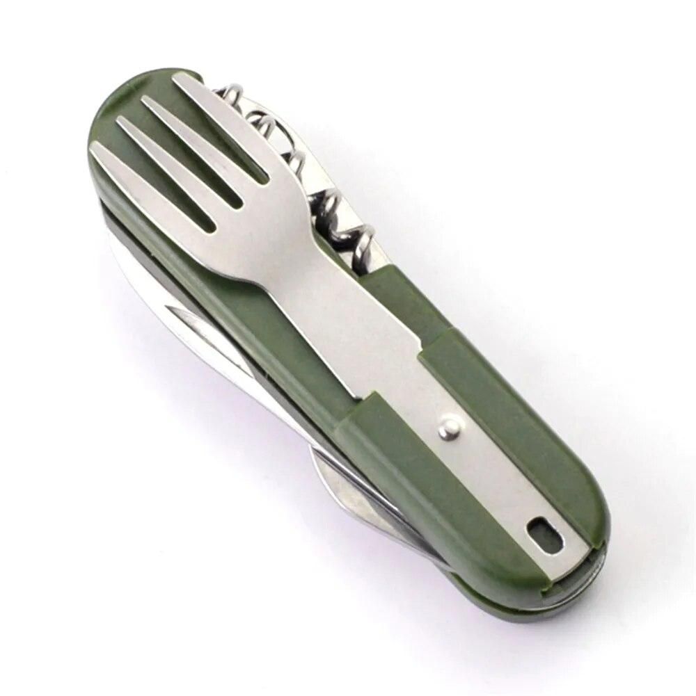Outdoor Folding Tableware Spoon Fork Multi Hiking Camping Utensil Reusable Picnic Gear Stainless Steel Travel Dinnerware Kit