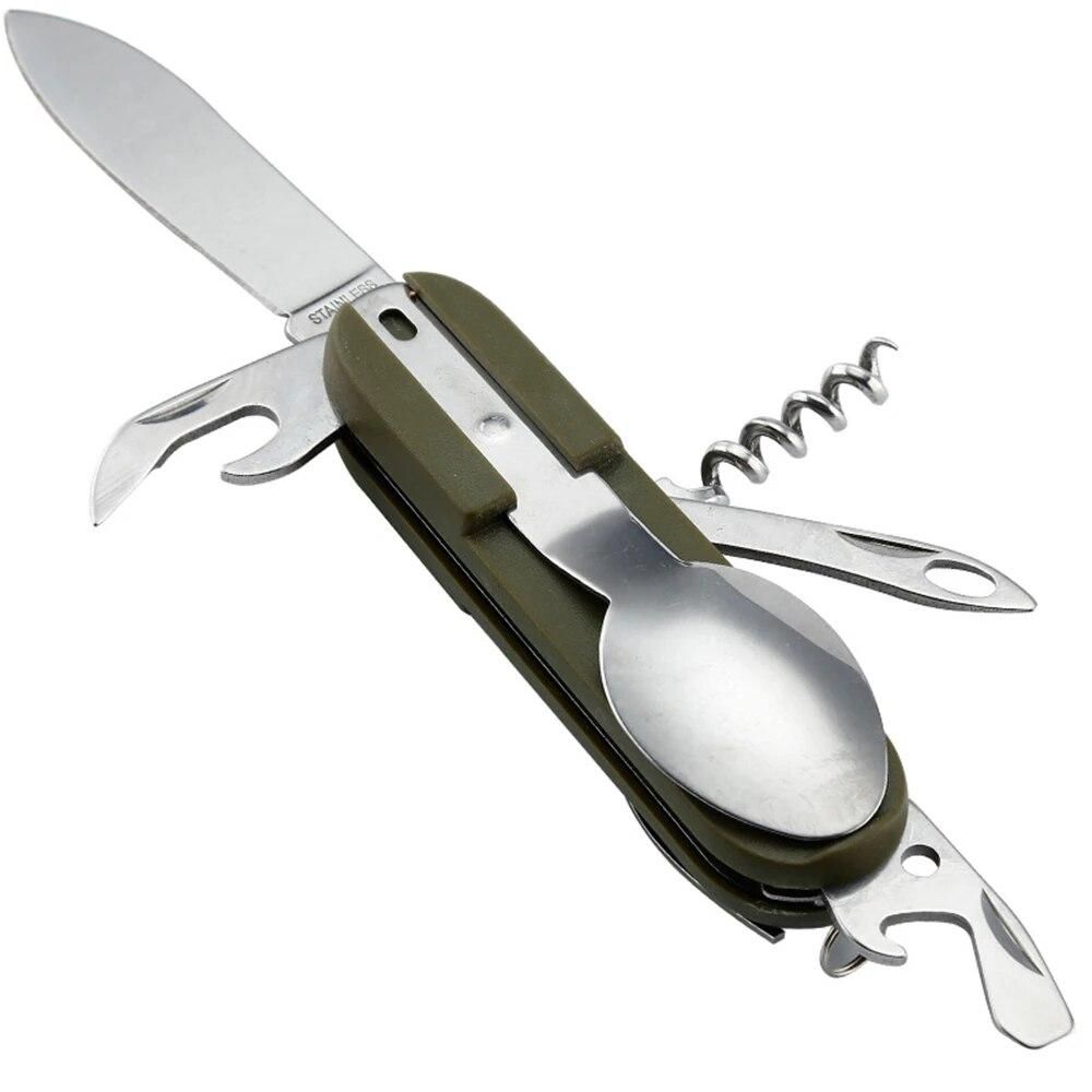 Outdoor Folding Tableware Spoon Fork Multi Hiking Camping Utensil Reusable Picnic Gear Stainless Steel Travel Dinnerware Kit