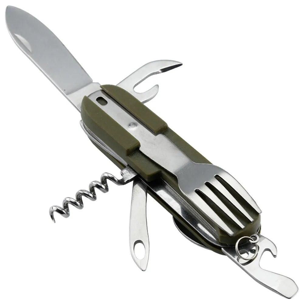 Outdoor Folding Tableware Spoon Fork Multi Hiking Camping Utensil Reusable Picnic Gear Stainless Steel Travel Dinnerware Kit