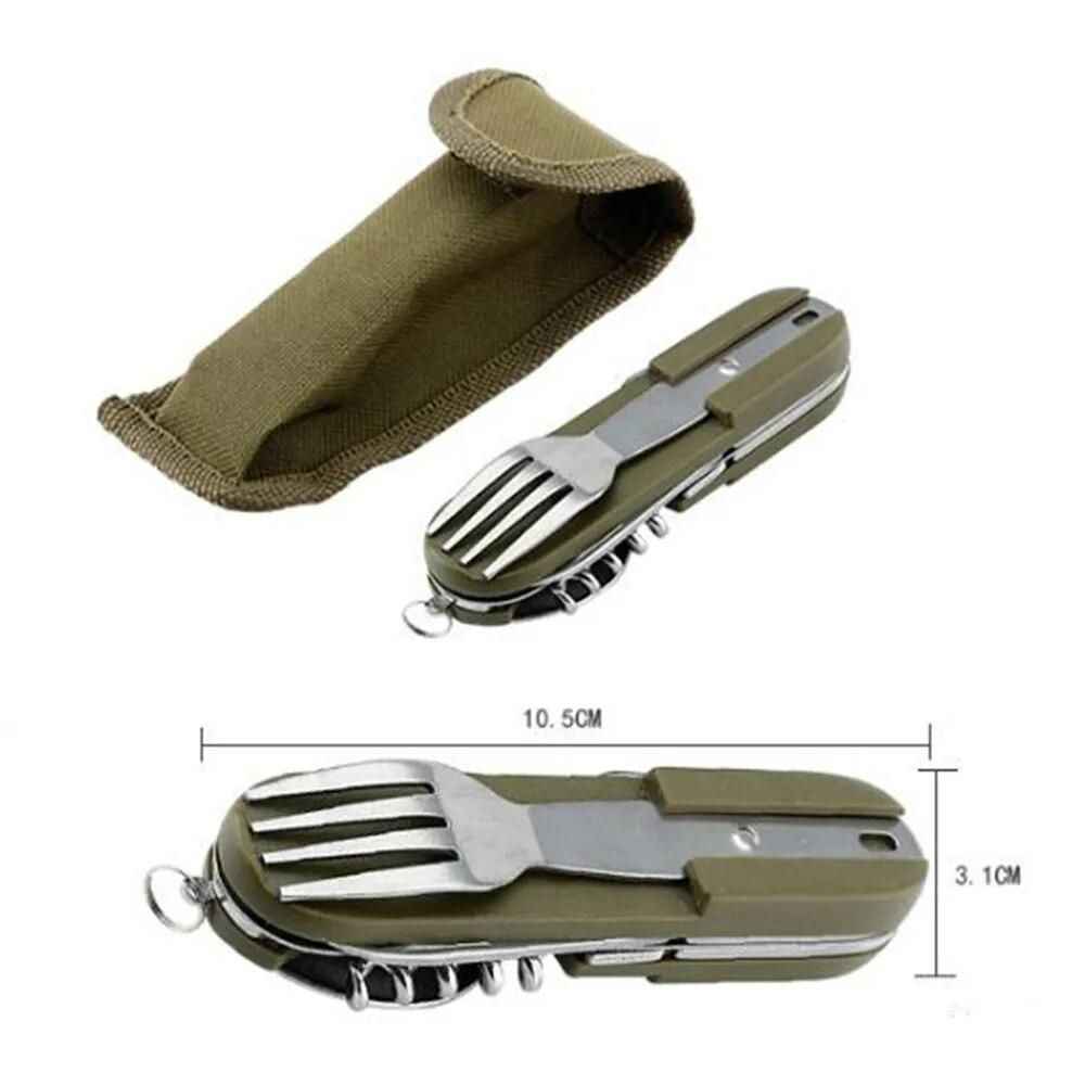 Outdoor Folding Tableware Spoon Fork Multi Hiking Camping Utensil Reusable Picnic Gear Stainless Steel Travel Dinnerware Kit