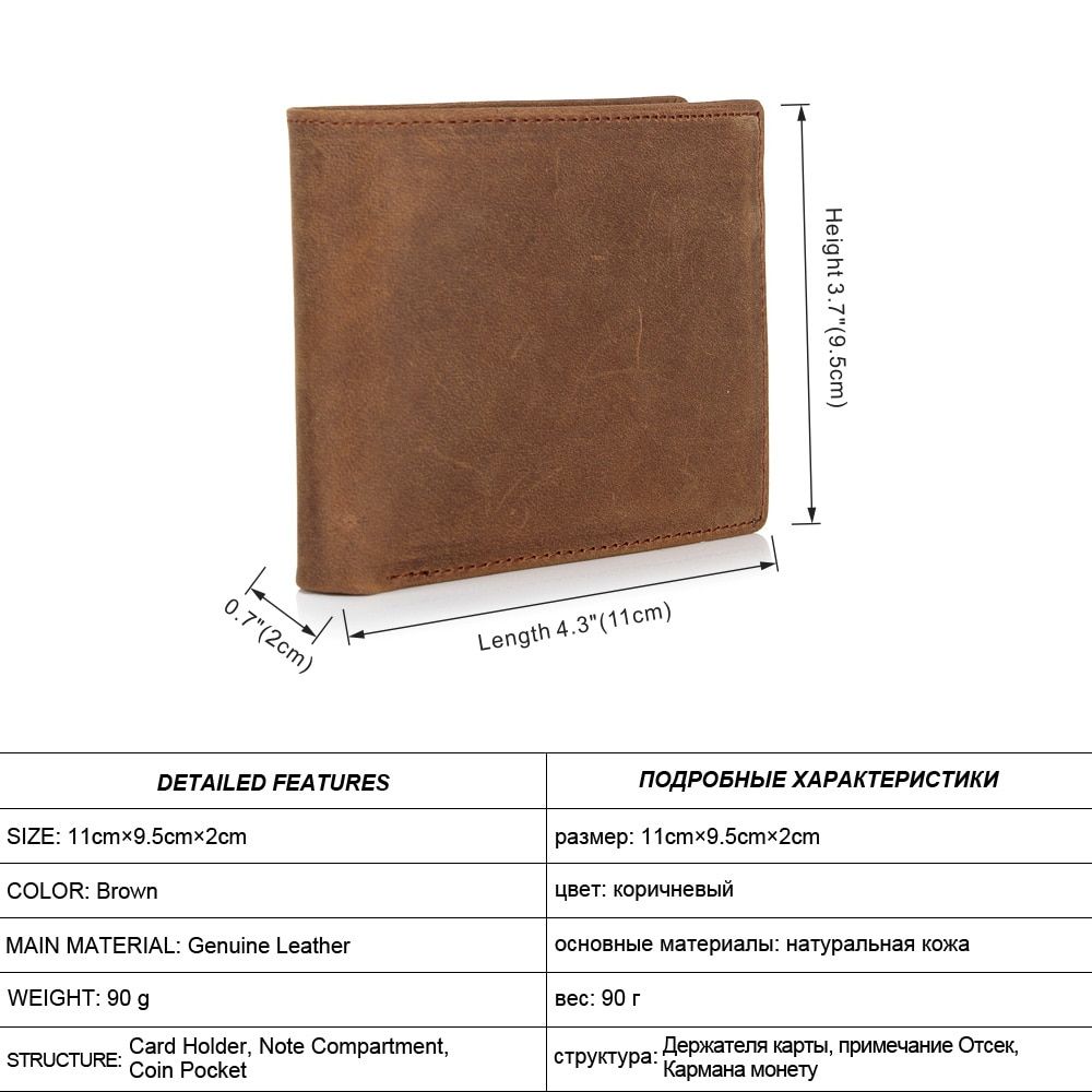 NEW Genuine Leather Mens Wallets Crazy Horse Leather Men Wallet Coin Pocket And Card Holder High Quality Purses For Male Color Coffee JIE