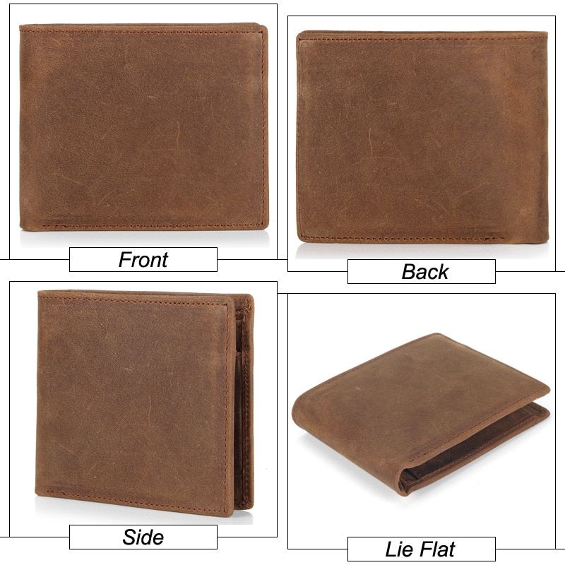 NEW Genuine Leather Mens Wallets Crazy Horse Leather Men Wallet Coin Pocket And Card Holder High Quality Purses For Male Color Coffee JIE