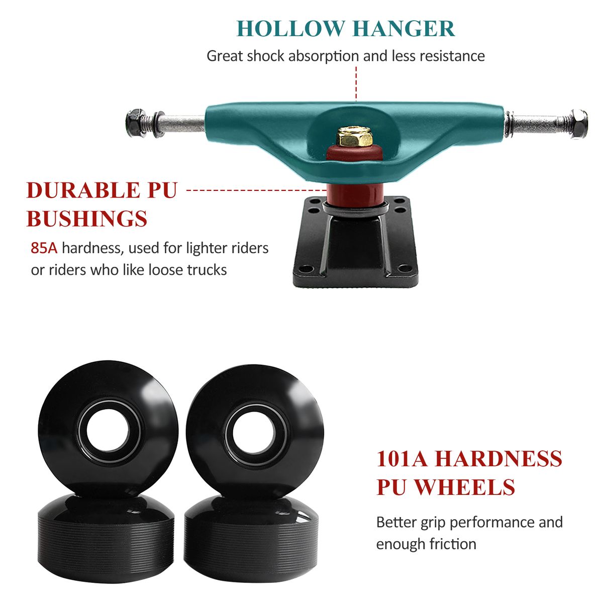 5'' Skateboard Trucks Wheels Bearings And T Wrench Set