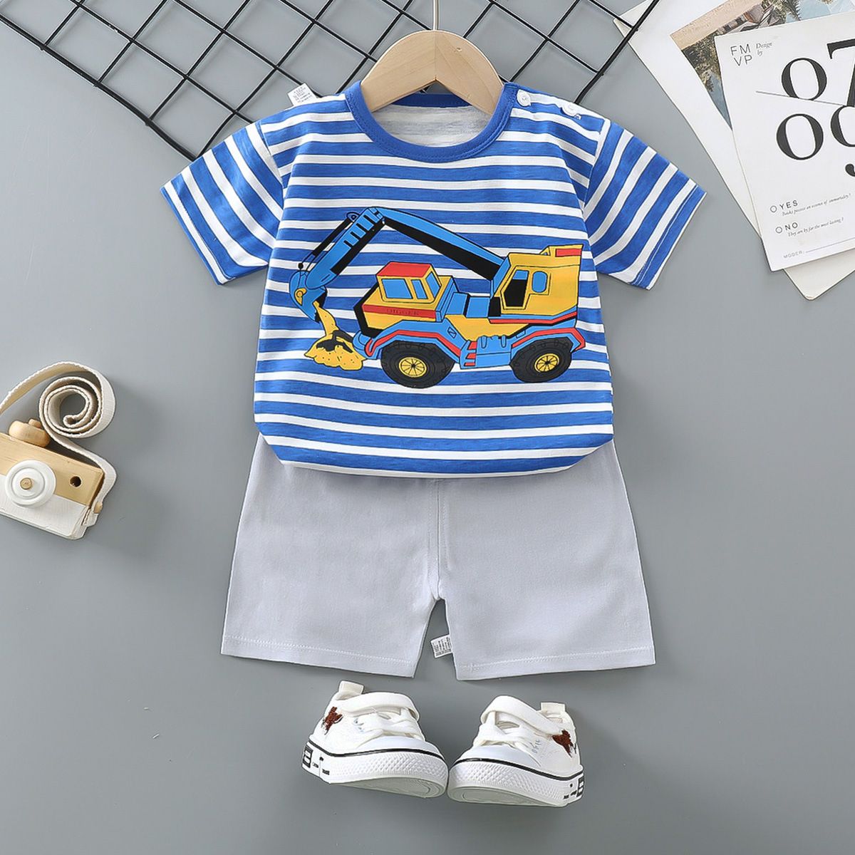 Summer Cotton Children's Short Sleeve Suit - Blue