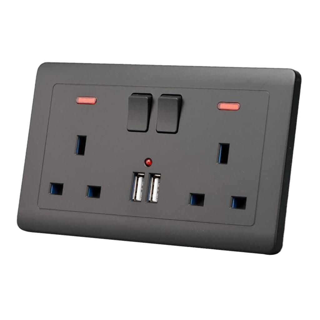 2 Gang 13A British Wall Switch Double Sockets With 2 Ultra USB Outlet