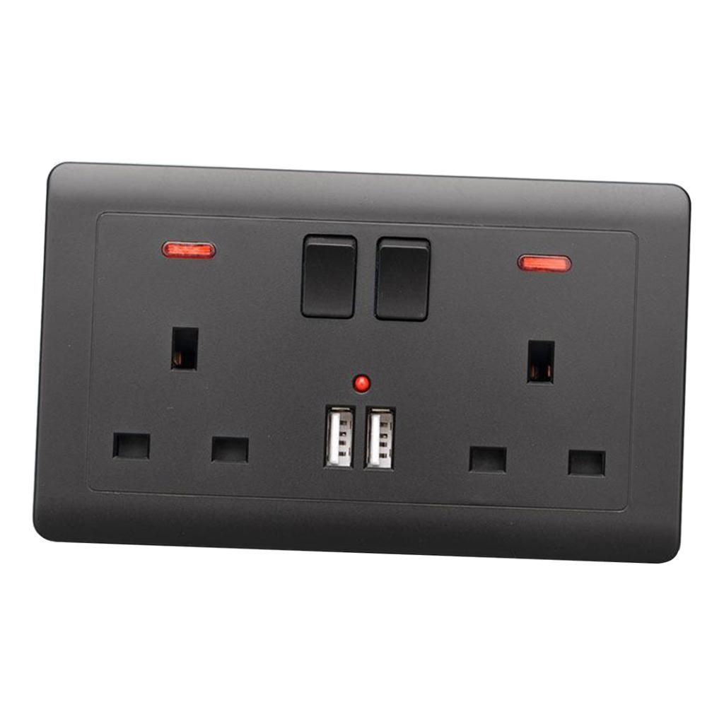 2 Gang 13A British Wall Switch Double Sockets With 2 Ultra USB Outlet