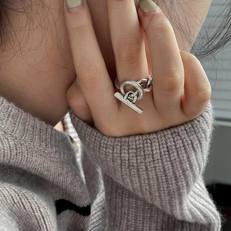 XIYANIKE Silver Color  Unique OT Buckle Chain Fashion Multi-layer Cross Round Silver Ring Personalized Party Punk Jewelry