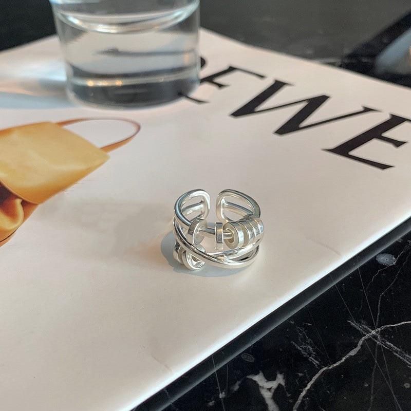 XIYANIKE Silver Color  Unique OT Buckle Chain Fashion Multi-layer Cross Round Silver Ring Personalized Party Punk Jewelry