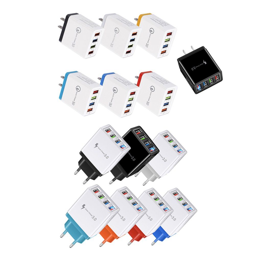 4 USB Port Colorful Charger Travel Charging Head Induction Charger USB Quick Mobile Phone  Charger Phone Adapter