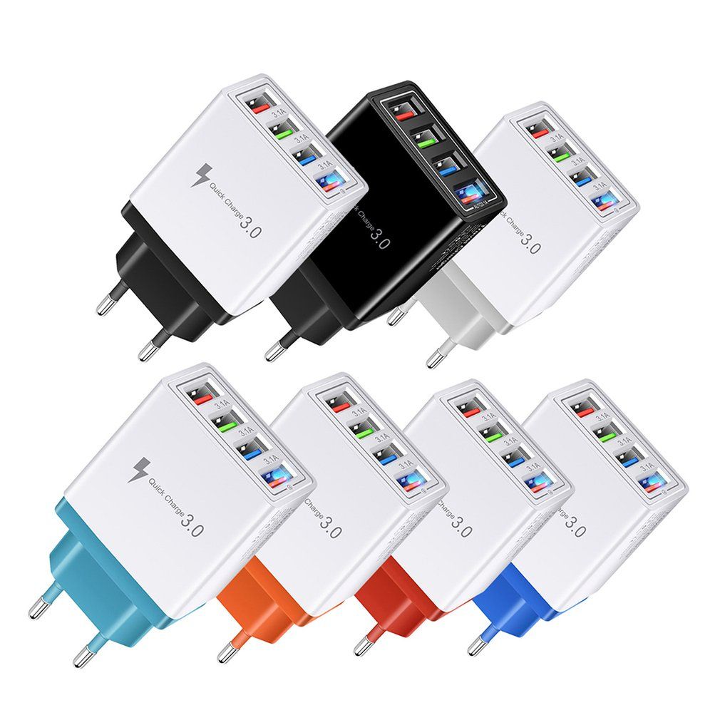 4 USB Port Colorful Charger Travel Charging Head Induction Charger USB Quick Mobile Phone  Charger Phone Adapter