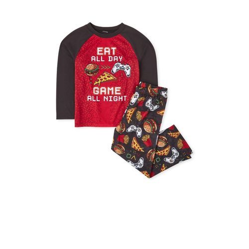 Boys Eat All Day Snug Fit Cotton Long Sleeve Pyjamas Sleepwear- Red