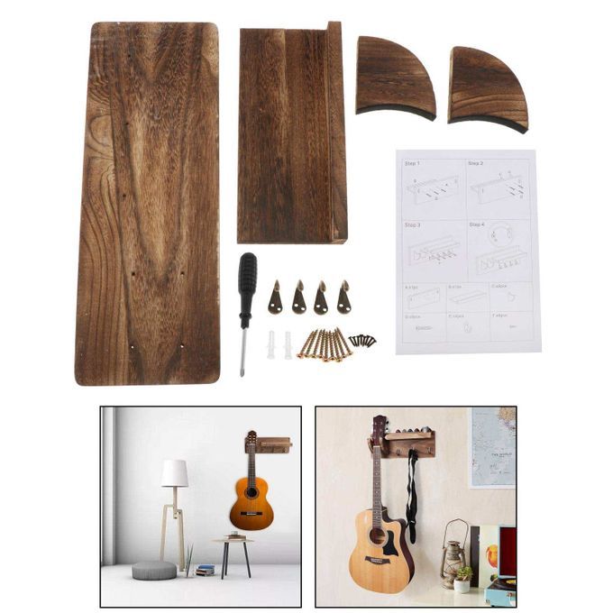 Vintage Wooden Wall Mounting Guitar Holder Stand Display Wood Color 1