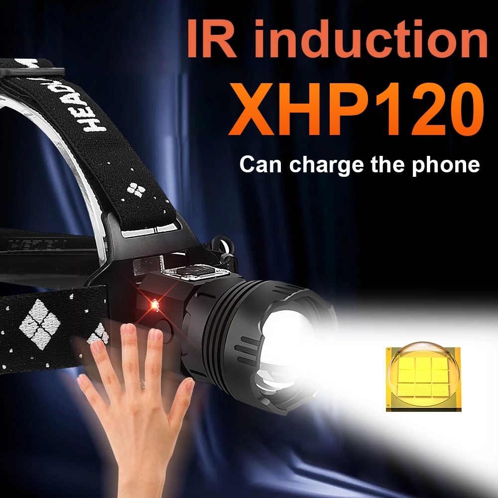 1000000LM XHP120 IR Sensor Headlamp 18650 LED Headlight USB