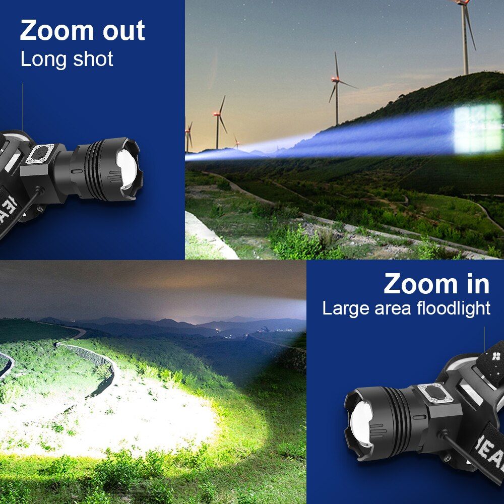 1000000LM XHP120 IR Sensor Headlamp 18650 LED Headlight USB