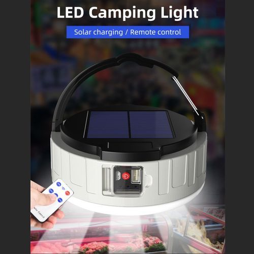 Solar USB Charging Portable Hook Strong LED Camping Light Lanterns 3 Gears Remote Dimming Emergency