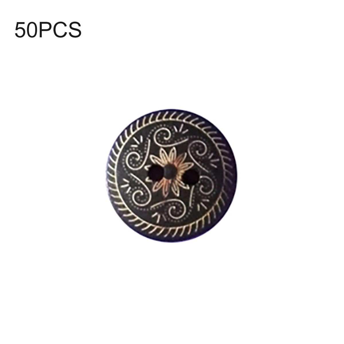 50 Pcs 18mm Round Wood Two Hole Buttons Floral Carved Craft Sewing Accessories