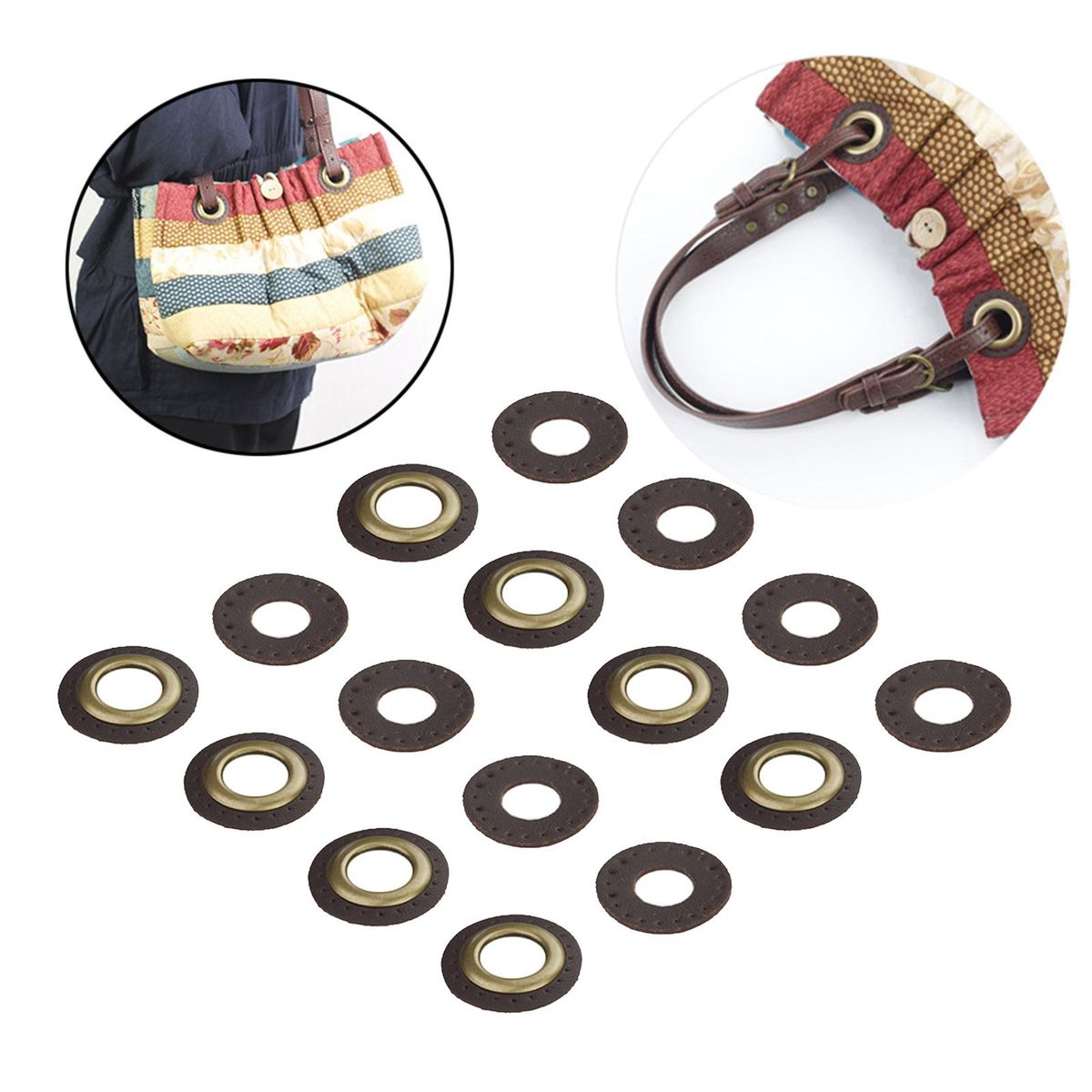 Leather Grommets Eyelets Set    DIY For Purse Bags Shoes Dark Brown