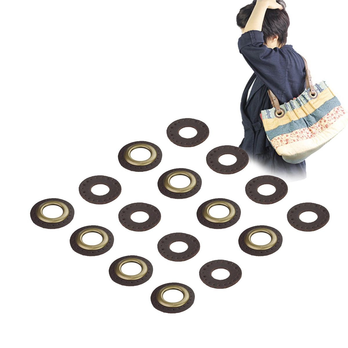 Leather Grommets Eyelets Set    DIY For Purse Bags Shoes Dark Brown