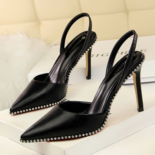Ladies Heels Rock Metal Bead Rivet Rim Sexy Sandals Black