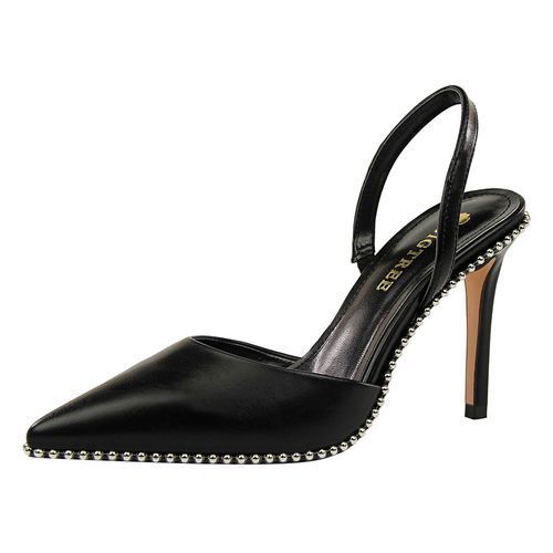 Ladies Heels Rock Metal Bead Rivet Rim Sexy Sandals Black