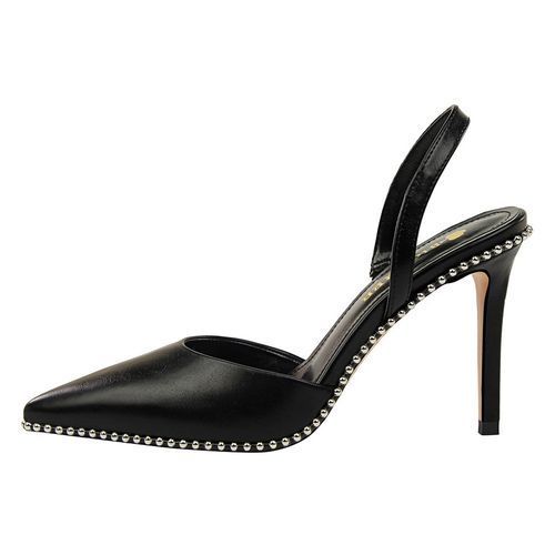 Ladies Heels Rock Metal Bead Rivet Rim Sexy Sandals Black