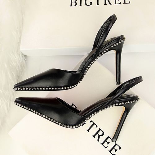 Ladies Heels Rock Metal Bead Rivet Rim Sexy Sandals Black